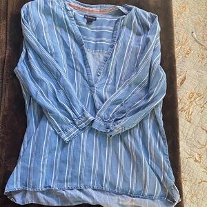 New Directions Blue and White Striped Blouse